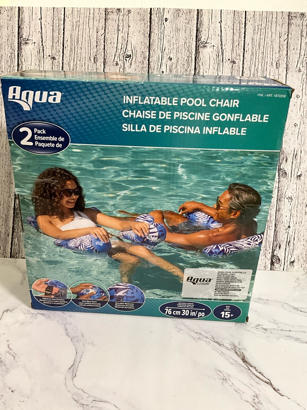 Aqua Blue and White Inflatable Pool chair- 2 Pack